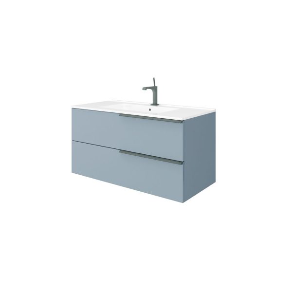 Savini Due Oikos Baza suspendata cu 2 sertare si lavoar ceramic 101 cm, culoare blu pastello opaco