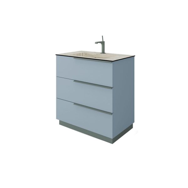 Savini Due Oikos Baza pe picioare cu 3 sertare si lavoar din HPL ROVERE GIACCIO 81 cm, culoare blu pastello opaco