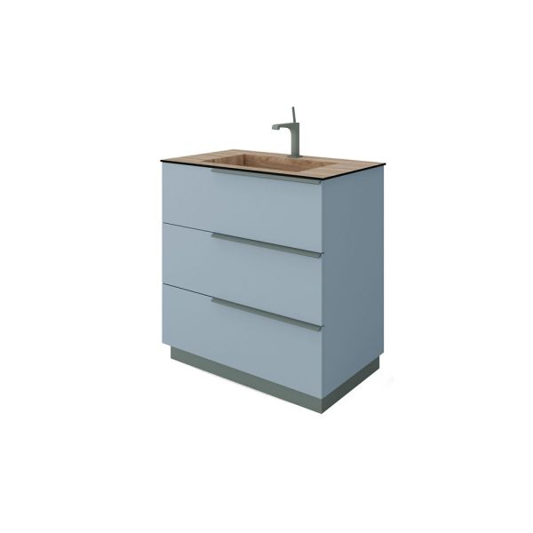 Savini Due Oikos Baza pe picioare cu 3 sertare si lavoar din HPL MIELE 81 cm, culoare blu pastello opaco