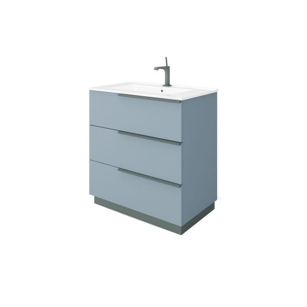Savini Due Oikos Baza pe picioare cu 3 sertare si lavoar ceramic 81 cm, culoare blu pastello opaco