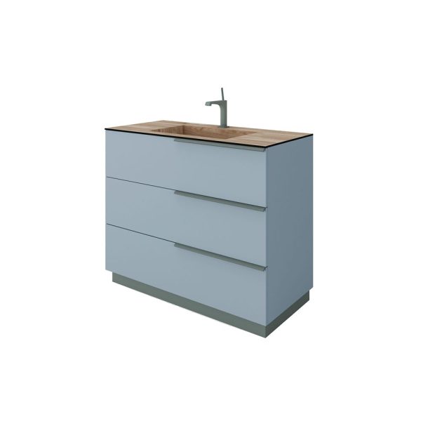 Savini Due Oikos Baza pe picioare cu 3 sertare si lavoar din HPL MIELE 101 cm, culoare blu pastello opaco