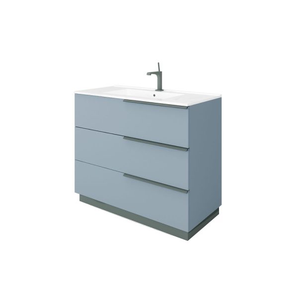 Savini Due Oikos Baza pe picioare cu 3 sertare si lavoar ceramic 101 cm, culoare blu pastello opaco