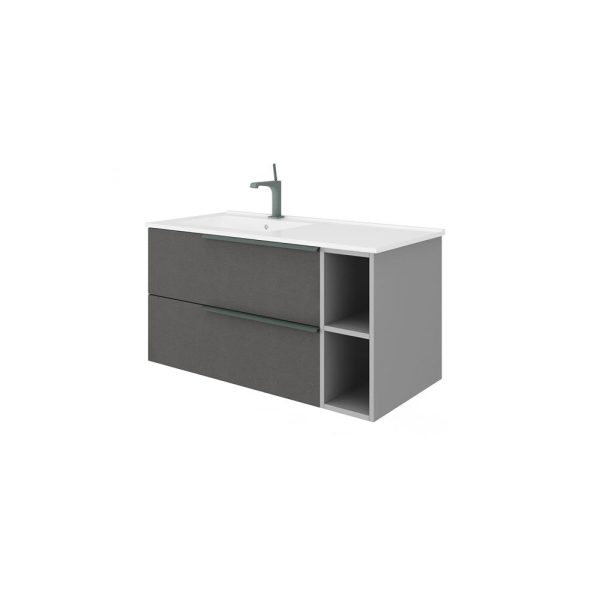 Savini Due Oikos Baza suspendata cu 2 sertare 80 cm, extensie frontala si lavoar ceramic 101 cm, cuva stanga, culoare lino