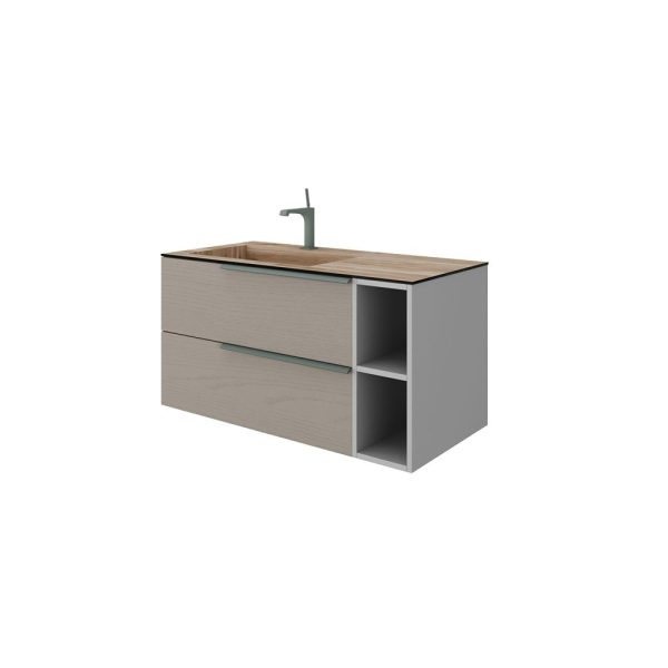 Savini Due Oikos Baza suspendata cu 2 sertare 80 cm, extensie frontala si lavoar din HPL MIELE 101 cm, cuva stanga, culoare pietra