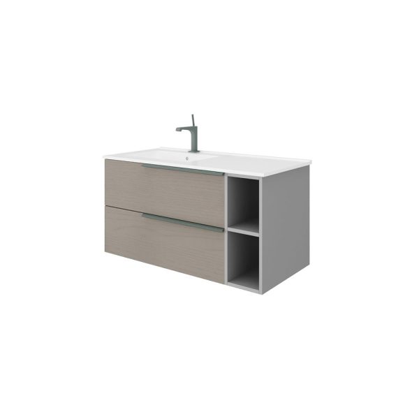 Savini Due Oikos Baza suspendata cu 2 sertare 80 cm, extensie frontala si lavoar ceramic 101 cm, cuva stanga, culoare pietra