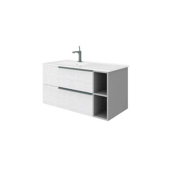 Savini Due Oikos Baza suspendata cu 2 sertare 80 cm, extensie frontala si lavoar ceramic 101 cm, cuva stanga, culoare alaska