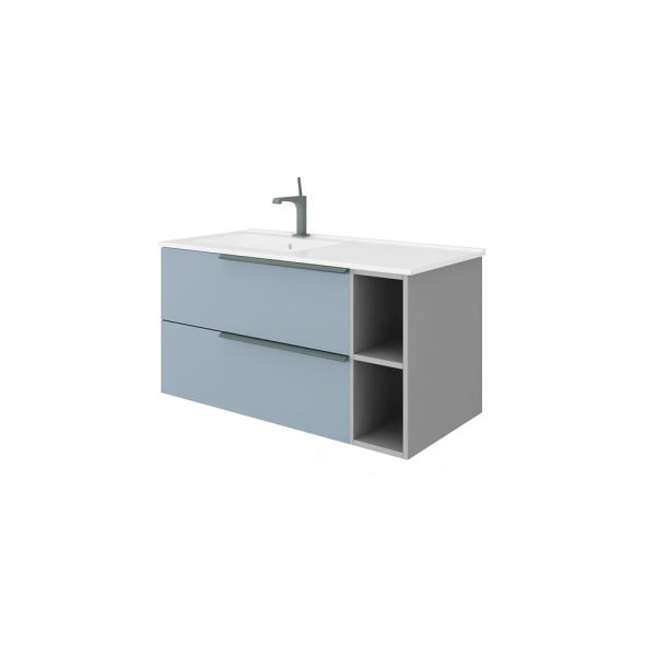 Savini Due Oikos Baza suspendata cu 2 sertare 80 cm, extensie frontala si lavoar ceramic 101 cm, cuva stanga, culoare blu pastello opaco