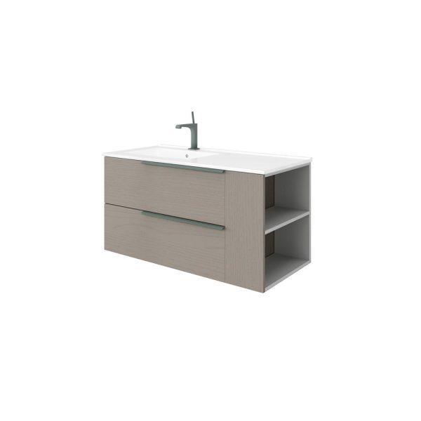 Savini Due Oikos Baza suspendata cu 2 sertare 80 cm, extensie laterala si lavoar ceramic 101 cm, cuva stanga, culoare pietra