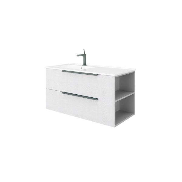 Savini Due Oikos Baza suspendata cu 2 sertare 80 cm, extensie laterala si lavoar ceramic 101 cm, cuva stanga, culoare alaska