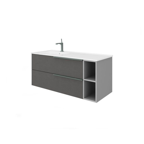 Savini Due Oikos Baza suspendata cu 2 sertare 100 cm, extensie laterala si lavoar ceramic 121 cm, cuva stanga, culoare lino