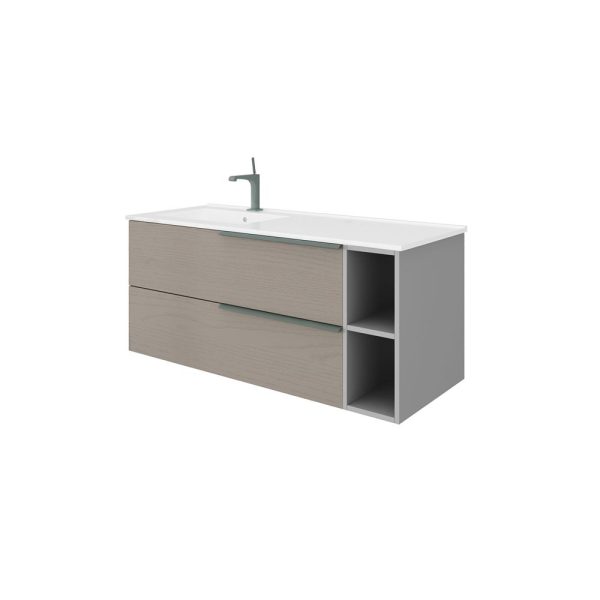 Savini Due Oikos Baza suspendata cu 2 sertare 100 cm, extensie laterala si lavoar ceramic 121 cm, cuva stanga, culoare pietra