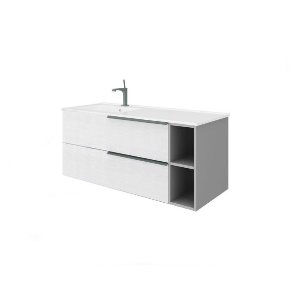 Savini Due Oikos Baza suspendata cu 2 sertare 100 cm, extensie laterala si lavoar ceramic 121 cm, cuva stanga, culoare alaska