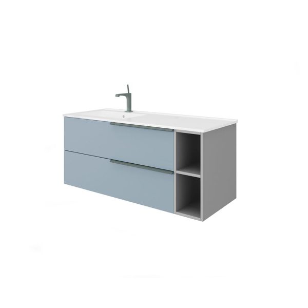 Savini Due Oikos Baza suspendata cu 2 sertare 100 cm, extensie laterala si lavoar ceramic 121 cm, cuva stanga, culoare blu pastello opaco