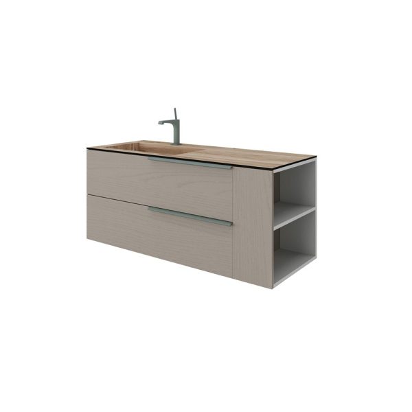 Savini Due Oikos Baza suspendata cu 2 sertare 100 cm, extensie laterala si lavoar din HPL MIELE 121 cm, cuva stanga, culoare pietra