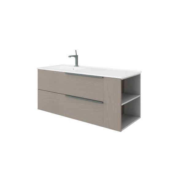 Savini Due Oikos Baza suspendata cu 2 sertare 100 cm, extensie laterala si lavoar ceramic 121 cm, cuva stanga, culoare pietra