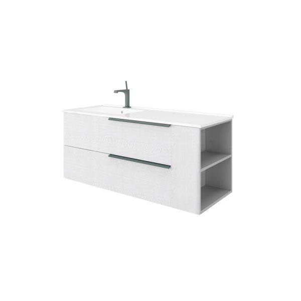 Savini Due Oikos Baza suspendata cu 2 sertare 100 cm, extensie laterala si lavoar ceramic 121 cm, cuva stanga, culoare alaska