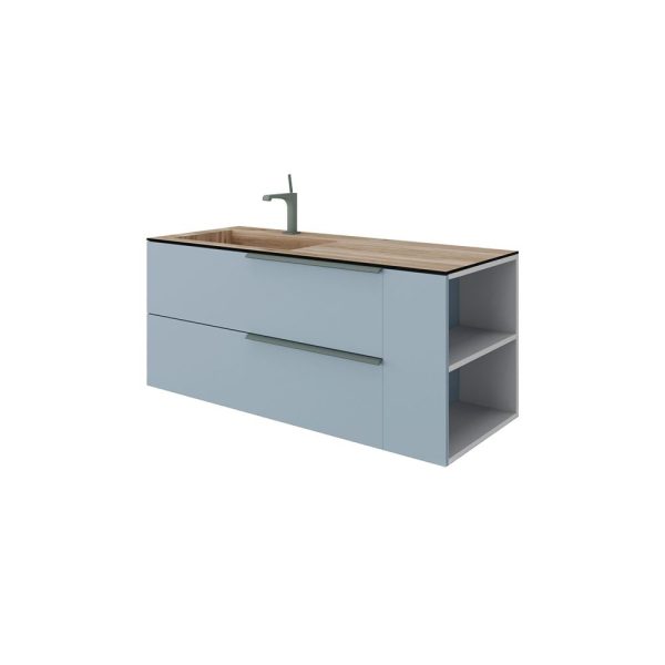 Savini Due Oikos Baza suspendata cu 2 sertare 100 cm, extensie laterala si lavoar din HPL MIELE 121 cm, cuva stanga, culoare blu pastello opaco