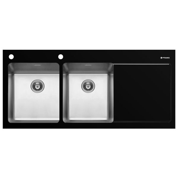 Chiuveta Crystalon 2B 1D Sticla Temperata Neagra & Inox ST
