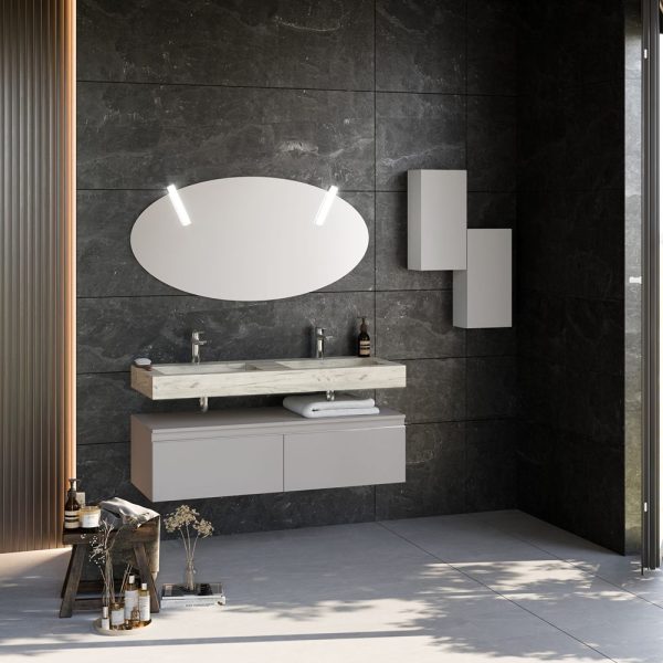 Savini Due Idea Lavoar din HPL 120x46 cm, cu 2 cuve, culoare rovere ghiaccio