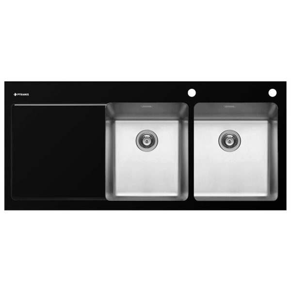 Chiuveta Crystalon 2B 1D Sticla Temperata Neagra & Inox DR