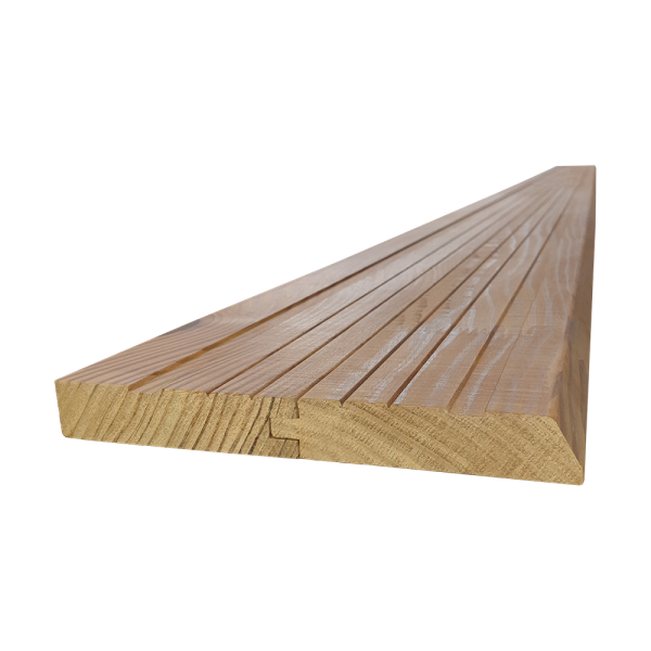 Lambriu pin termotratat 21x185x4000 mm, imbinat in dinti, finisaj striații rare, montaj cu suruburi