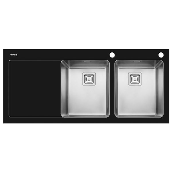 Chiuveta Crystalon 2B 1D DR Sticla Temperata Neagra & Inox SQ