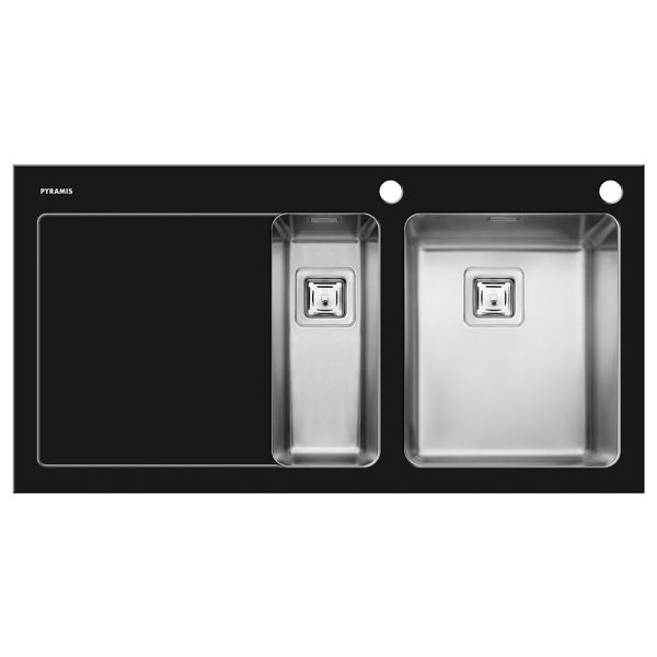 Chiuveta Crystalon 1 1/2B 1D DR Sticla Temperata Neagra & Inox SQ