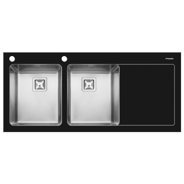 Chiuveta Crystalon 2B 1D ST Sticla Temperata Neagra & Inox SQ