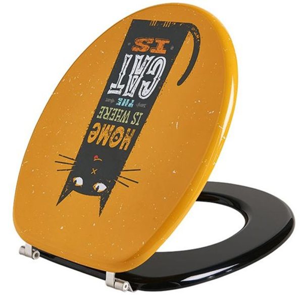 Wirquin Woody Cat capac wc MDF 445x375mm, inchidere lenta, balamale otel inoxidabil
