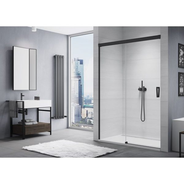 Sanswiss Cadura Black Line usa dus culisanta 2 piese 100 cm, parte fixa stanga, negru mat