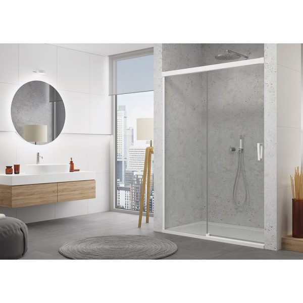 Sanswiss Cadura White Line usa dus culisanta 2 piese 150 cm, parte fixa dreapta, alb mat