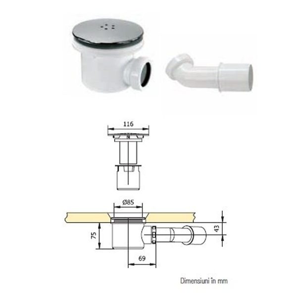 Sanswiss sifon pentru cadita dus fi 90 mm